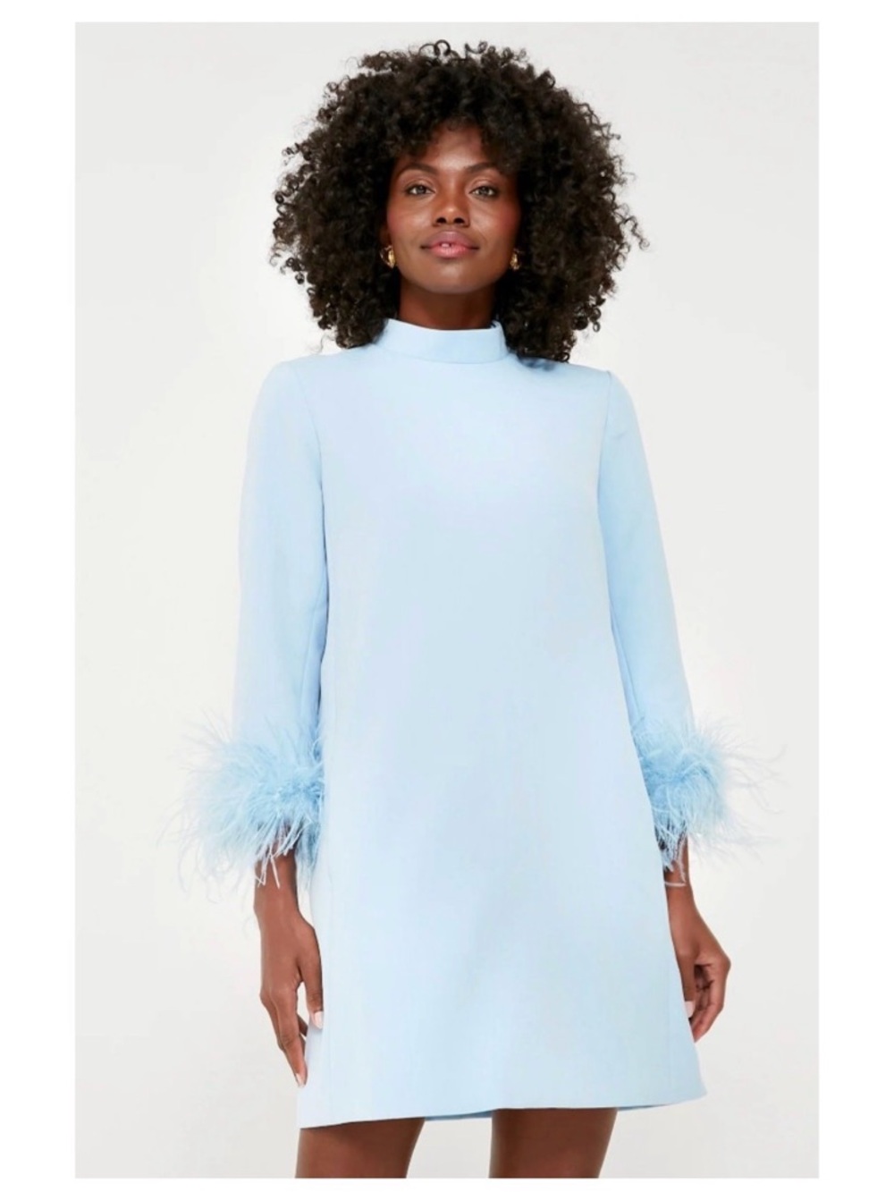 Tuckernuck Sky-Blue Feather Cuff Mini Shift Dress mod Ellie